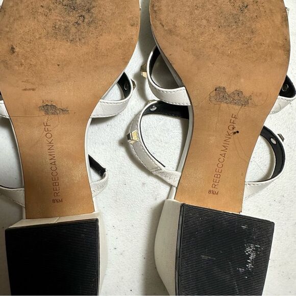 Rebecca Minkoff White Leather Iron Studded Slide‎ Heeled Sandal - SZ 8.5 - Picture 11 of 16